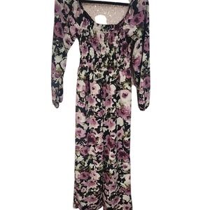 Lily Rose Womens‎ Floral Jumpsuit Smocked Bodice Long Sleeve Casual Romper